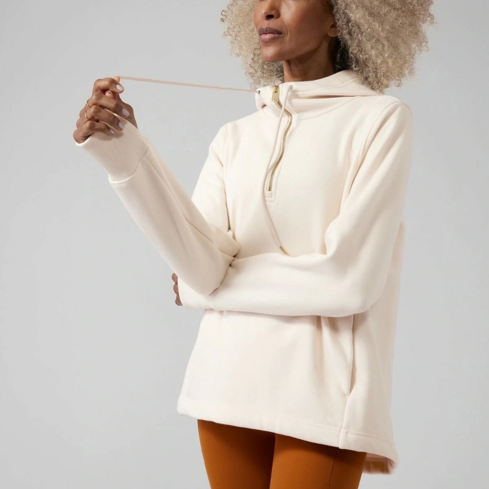 Athleta Cozy Karma 1/4 Zip Hoodie Pullover Top in Chantilly Cream Size XXS